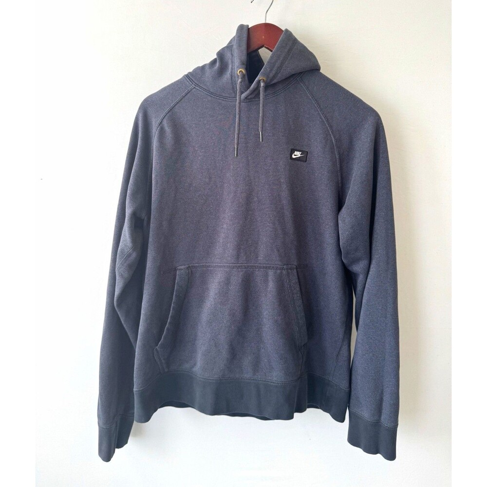 Nike Men’s Gray Logo Fleece Pullover Hoodie Pockets Drawstring Size M